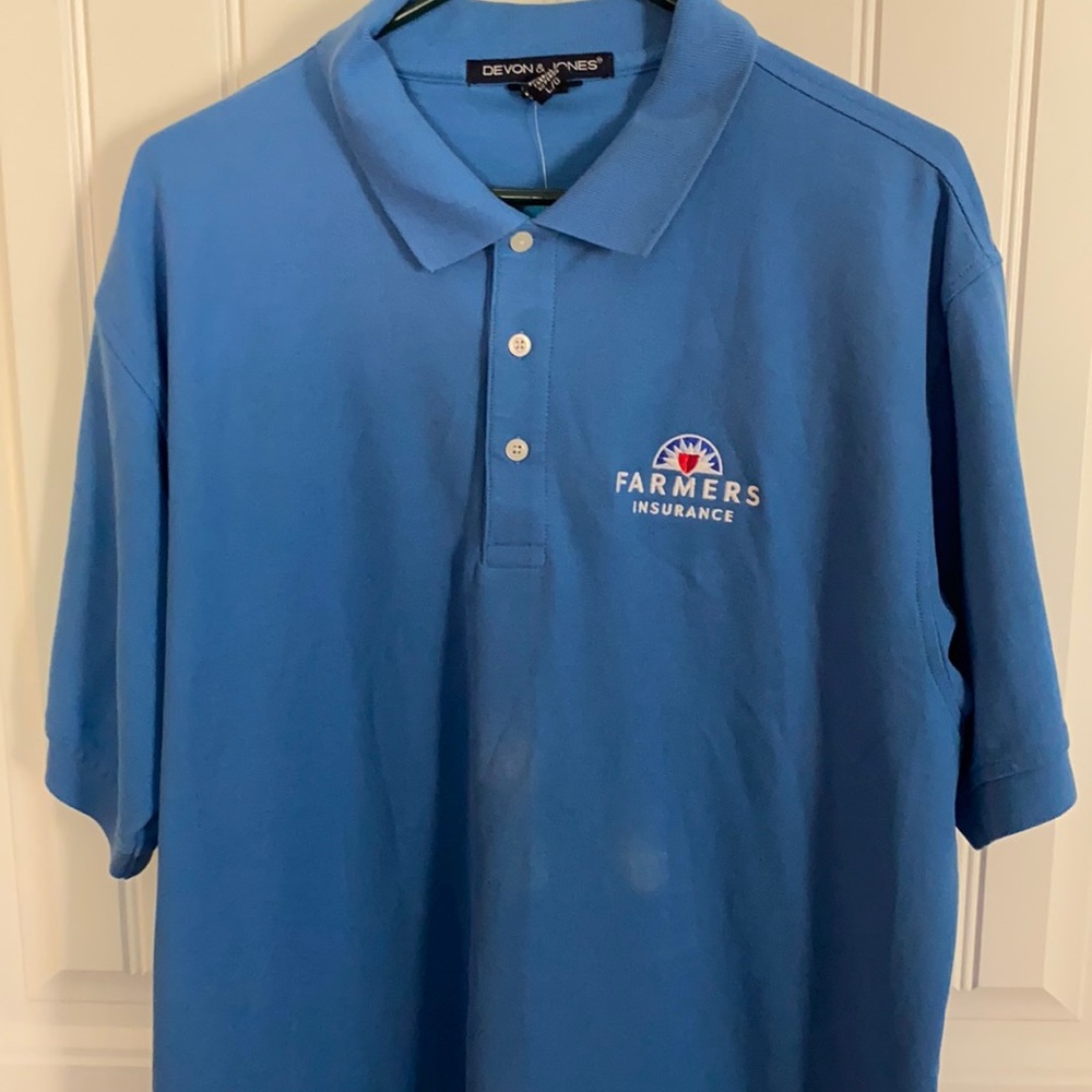 E138 Sz L Men’s Polo shirts NWOT Farmers Ins/Facey